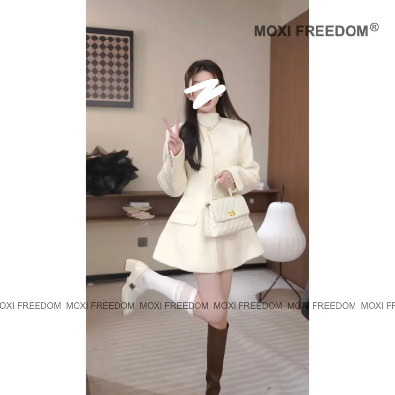 【法式小妖】T秋冬气质小香风收腰沙漏小蛮腰款双面羊毛大衣外套