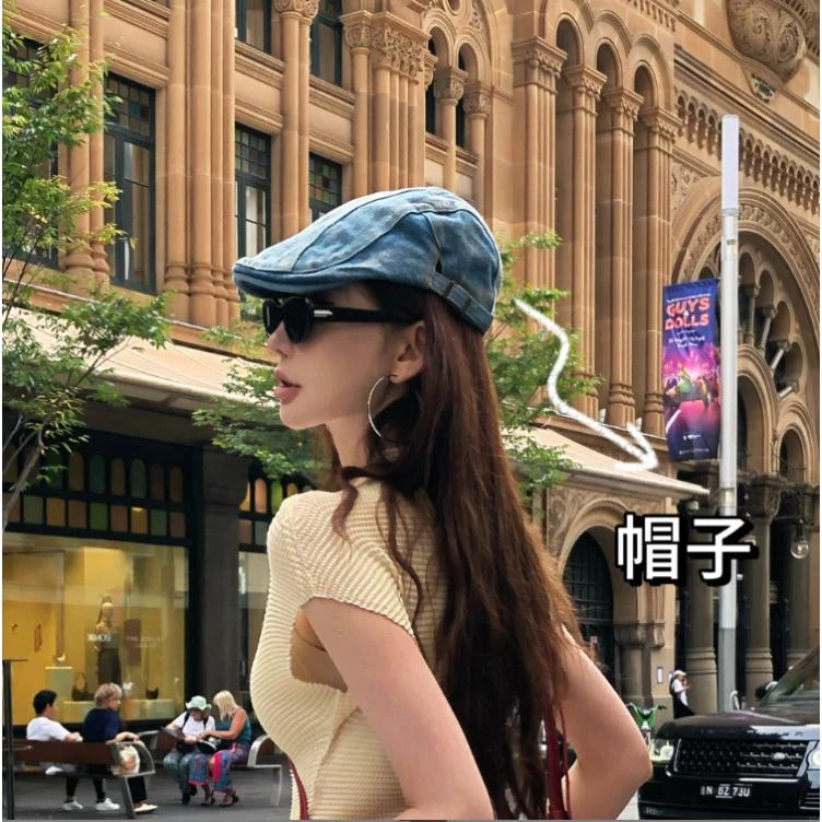 LI婉君小众设计牛仔复古鸭舌帽女贝雷帽韩版前进帽LWJ25B2S1116