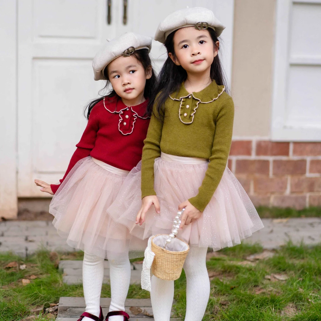 春秋女童毛衣羊毛桑蚕丝针织衫薄款小女孩网纱蓬蓬裙公主裙洋气