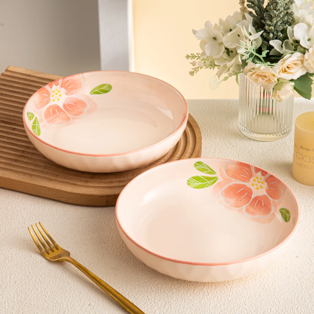 日式釉下彩花影系列清新优雅小新清盘网红8英寸菜盘菜碟(2个装)