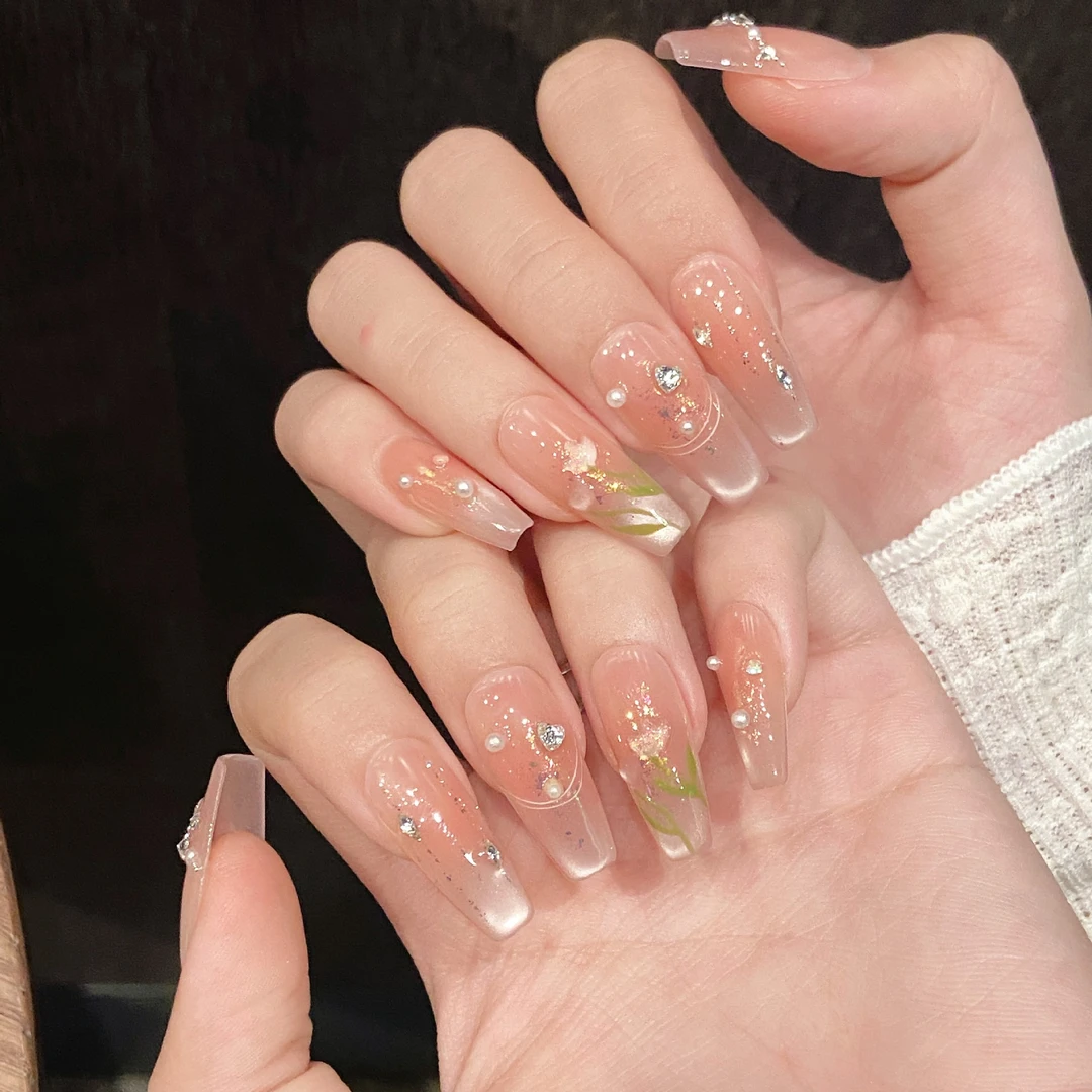 【粉梦郁金香】夏天高级显白氛围感腮红猫眼可拆卸美甲手工穿戴甲片