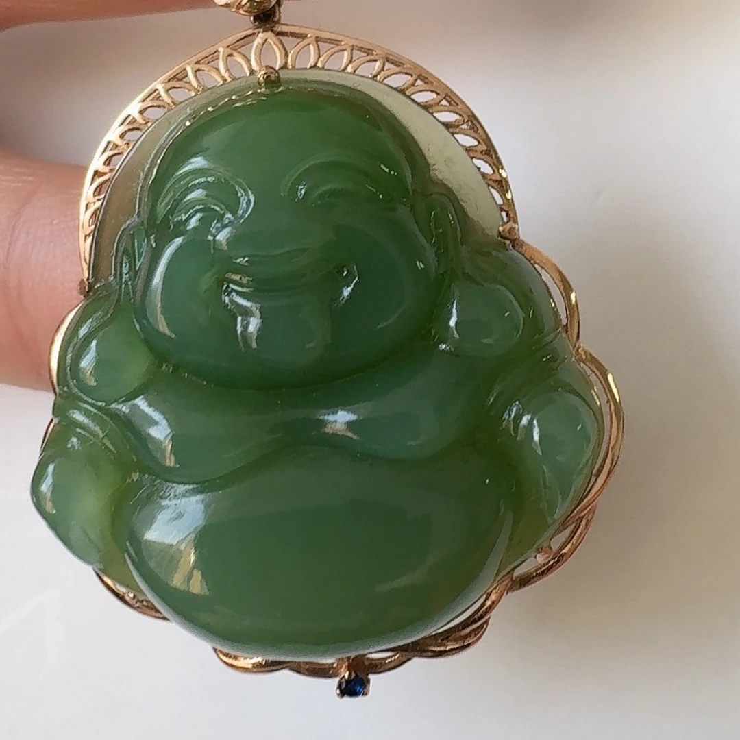 和田玉W佛公18K金镶嵌下***你