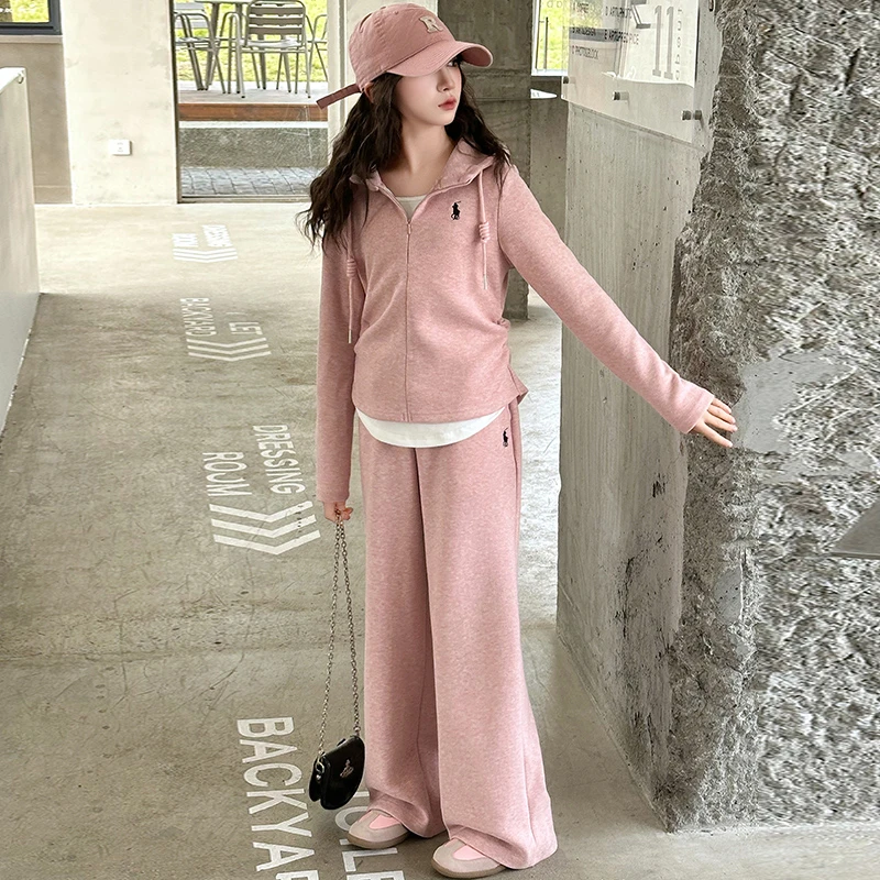 女童春秋套装2025新款儿童洋气运动连帽女孩大童春款阔腿裤两件套