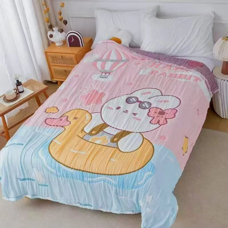 【游泳兔】150*200cm A类全棉纱布舒适亲肤泡芙被