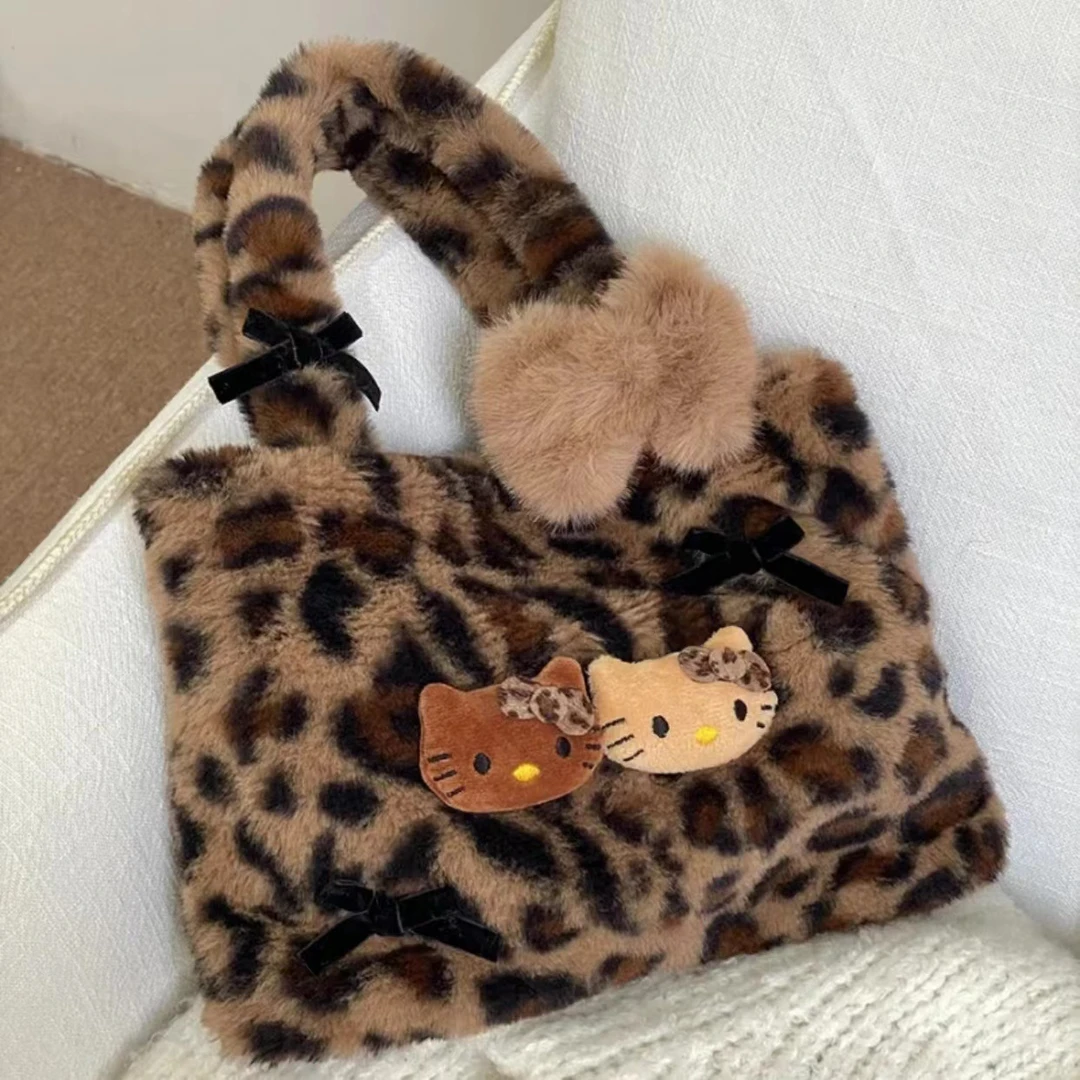 【西藏包邮】辣妹豹纹手提包原创可爱手拎外出包复古毛绒绒