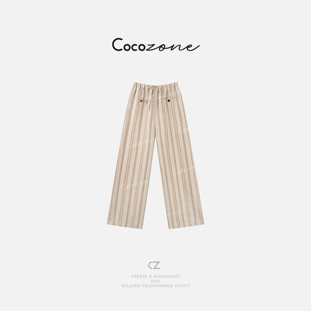 COCO ZONE 刘一一【100亚麻】松紧腰层次感舒适休闲裤CD1A0984