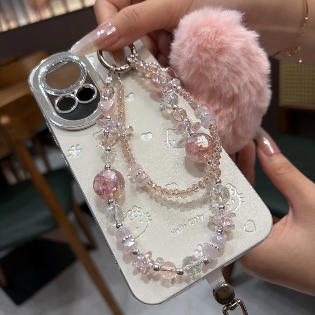 2230粉色爱心双链手机链