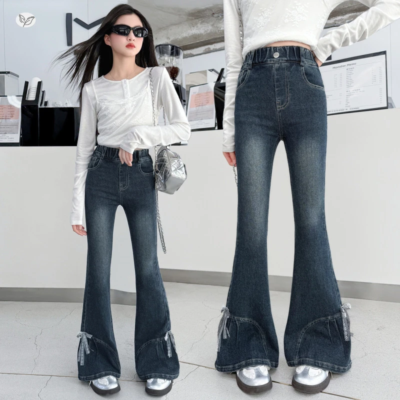 巴拉巴拉男孩女孩显瘦高腰喇叭裤微喇叭春秋时尚外穿长裤牛仔裤女