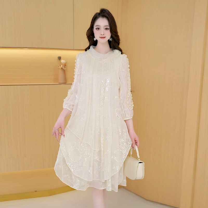 【连衣裙】春季新款时尚气质休闲百搭洋气韩版减龄宽松拼接连衣裙