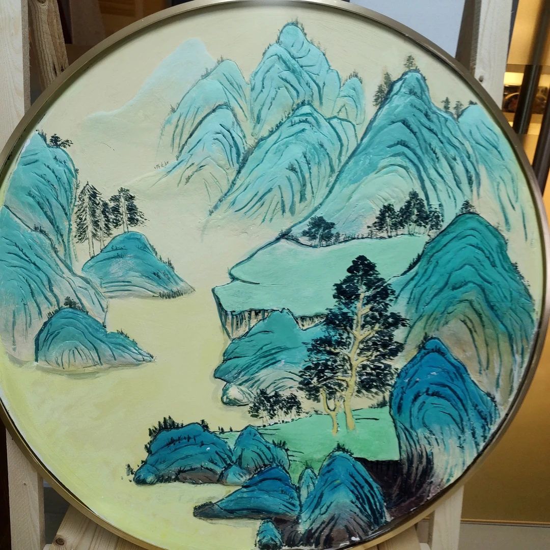 山水浮雕油画浮雕手工浮雕室内装饰画