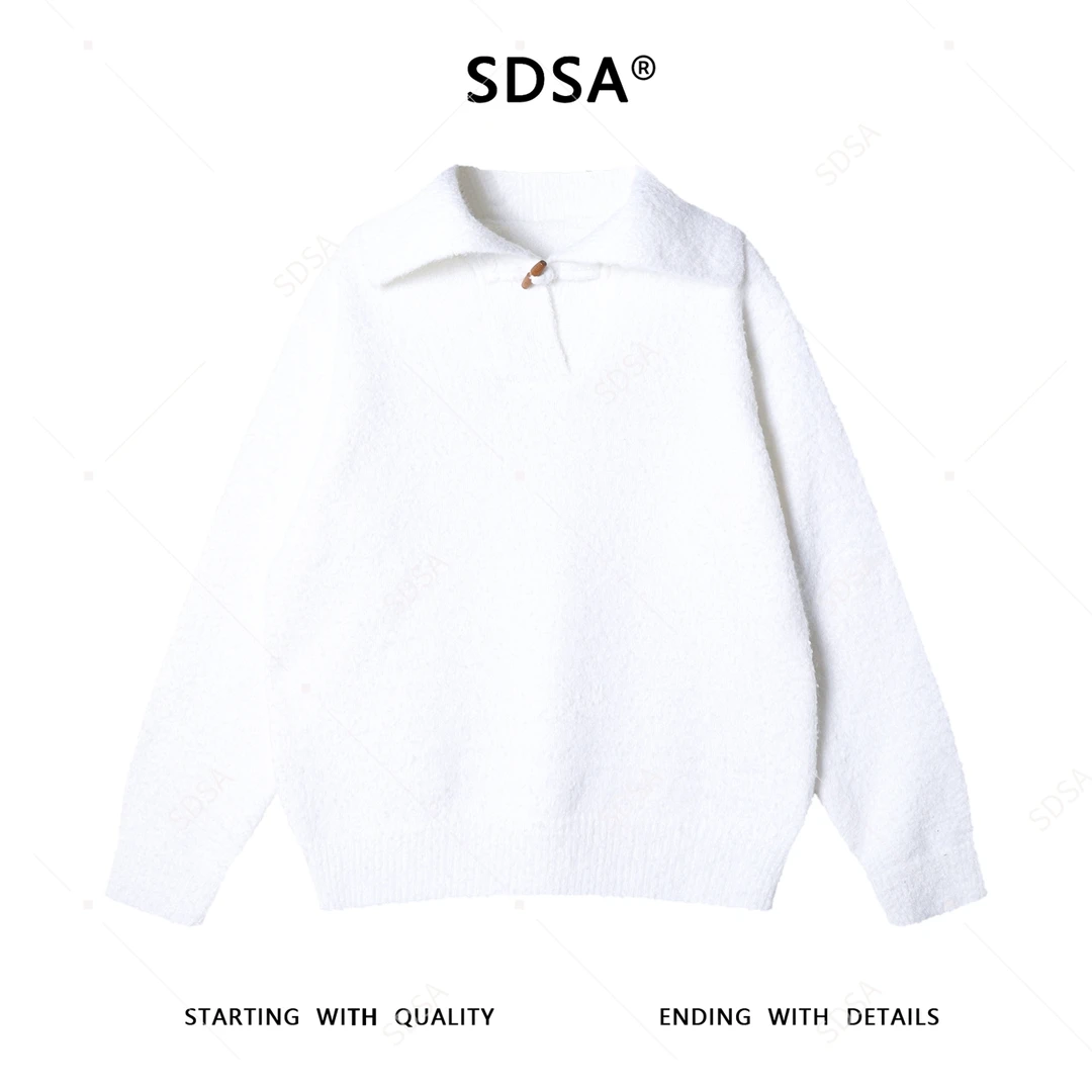 SDSA男士秋冬新款痞帅男装慵懒风纯色一字扣翻领毛衣百搭简约百搭