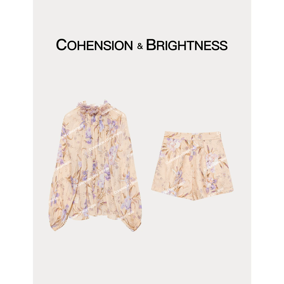 凝慧真的好【春之序章】春季浪漫风花瓣领印花百搭桑蚕丝套装TQ222