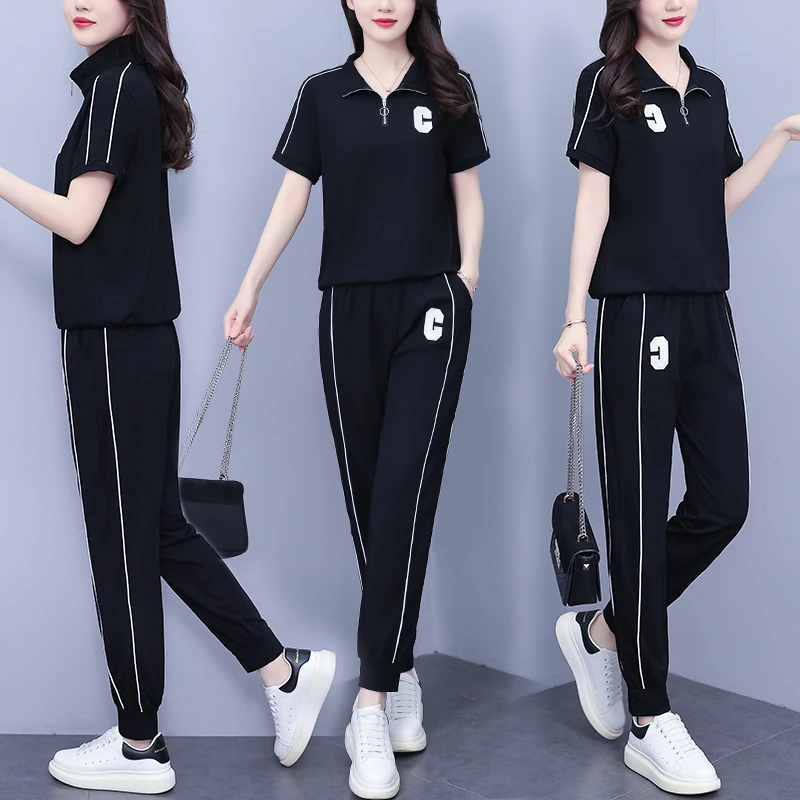 休闲运动套装女夏季新款时尚减龄显瘦遮肚大码胖MM气质潮流两件套