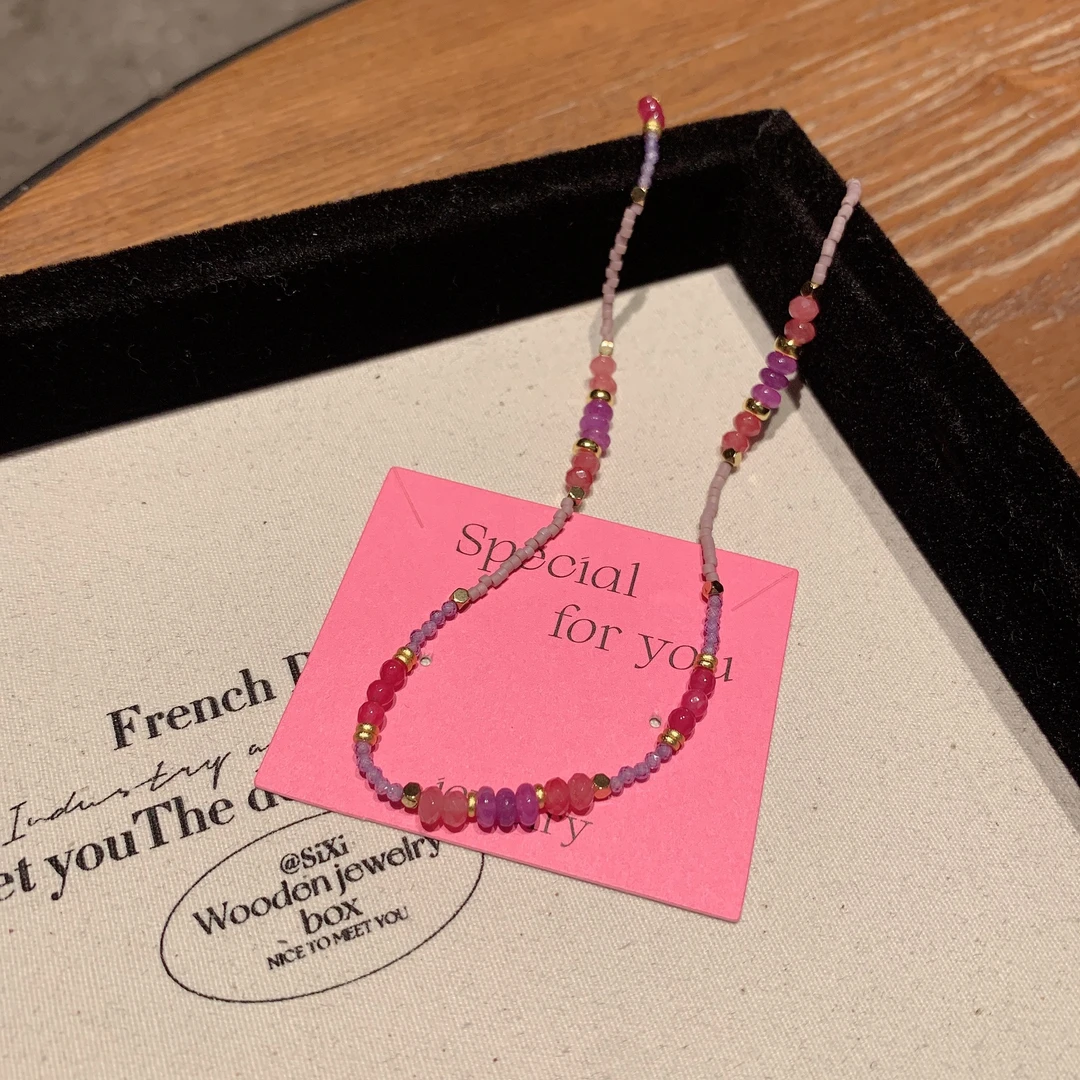 铜亚克力项链 复古轻奢紫色串珠新中式国风项链珠法式叠带锁骨链