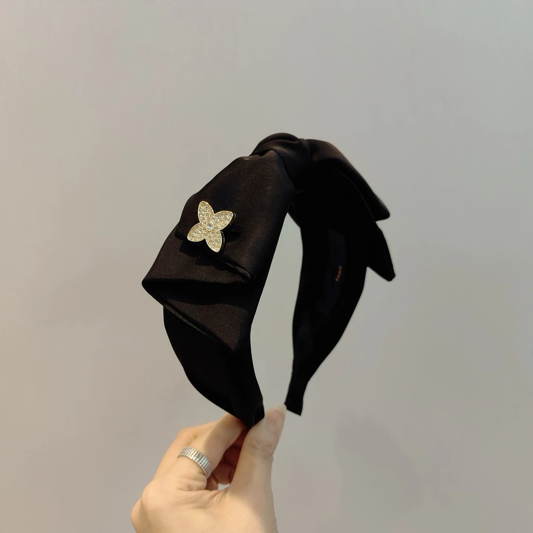 [幸运女神]黑色双层大蝴蝶结发箍舒适不勒头布艺发卡外出头箍精致