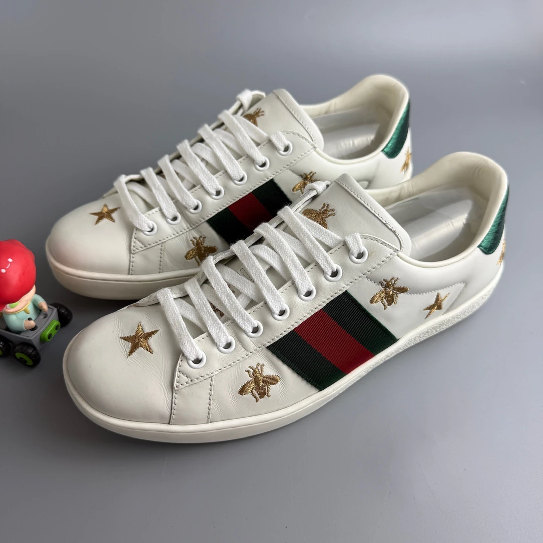 99新 GUCCI/古驰 ACE金标刺绣小白鞋 41.5码 YLP3699