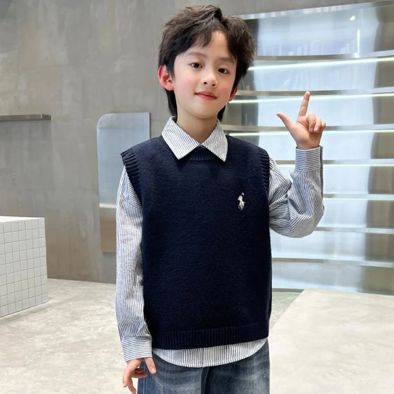 中小童男童学院风无袖针织背心秋季时尚简约男童毛衣6579-0004