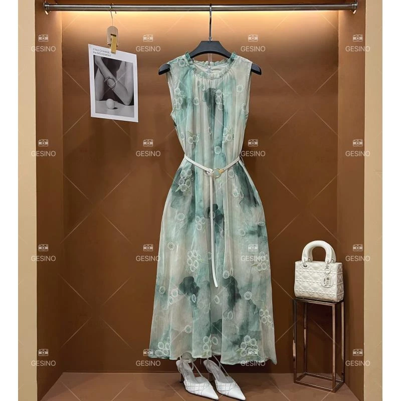 【李娜】新款复古时尚百搭印花无袖连衣裙 H-093