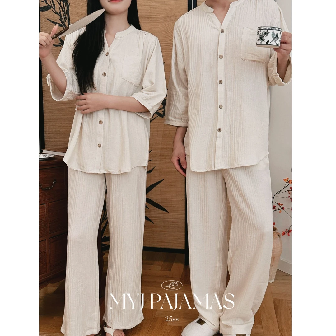 新款（中袖长裤）天然棉麻本色 亲肤睡衣 家居服！