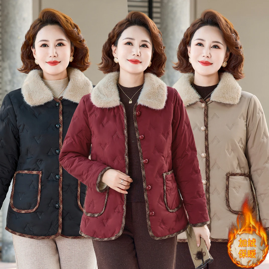 妈妈冬装加绒加厚小棉袄2025新款中老年人棉衣外套秋冬保暖棉服女