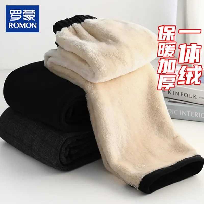 罗蒙名牌妈妈冬装加绒加厚保暖休闲裤时尚中老年女秋冬宽松直筒裤