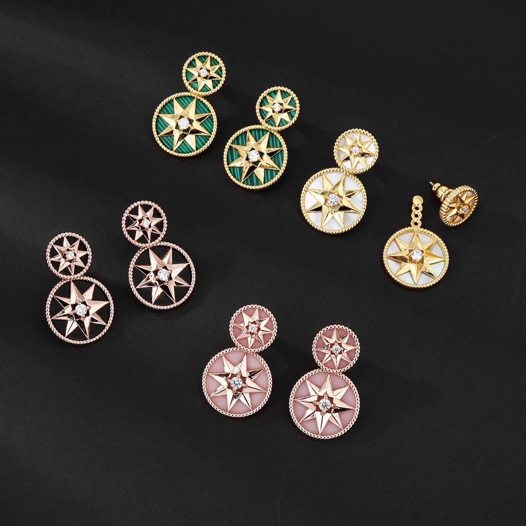 合金耳饰 多芒星耳环森系女个性轻奢绿色少女时尚耳钉耳饰欧美