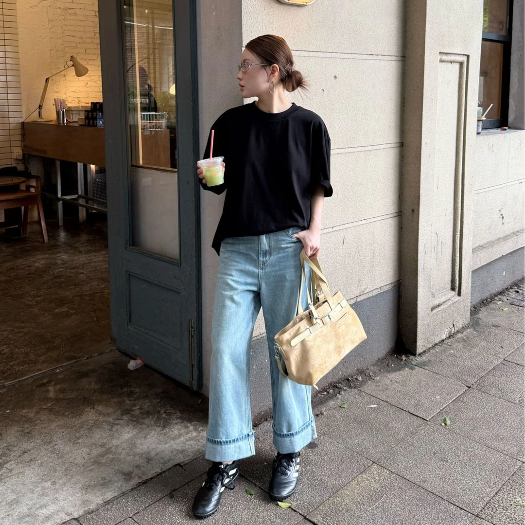 【清】逸语IN choose u笑笑家2025夏季韩系卷边八分牛仔裤女89723