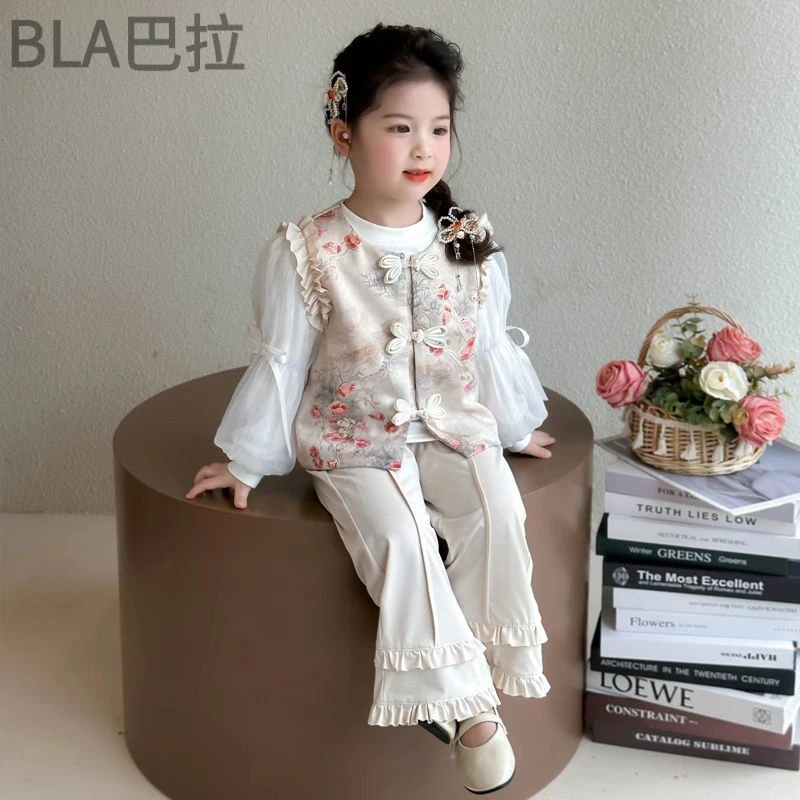 YeeHoO英氏【断码】汉服女童国风套装春秋新款洋气儿童新中式马甲20