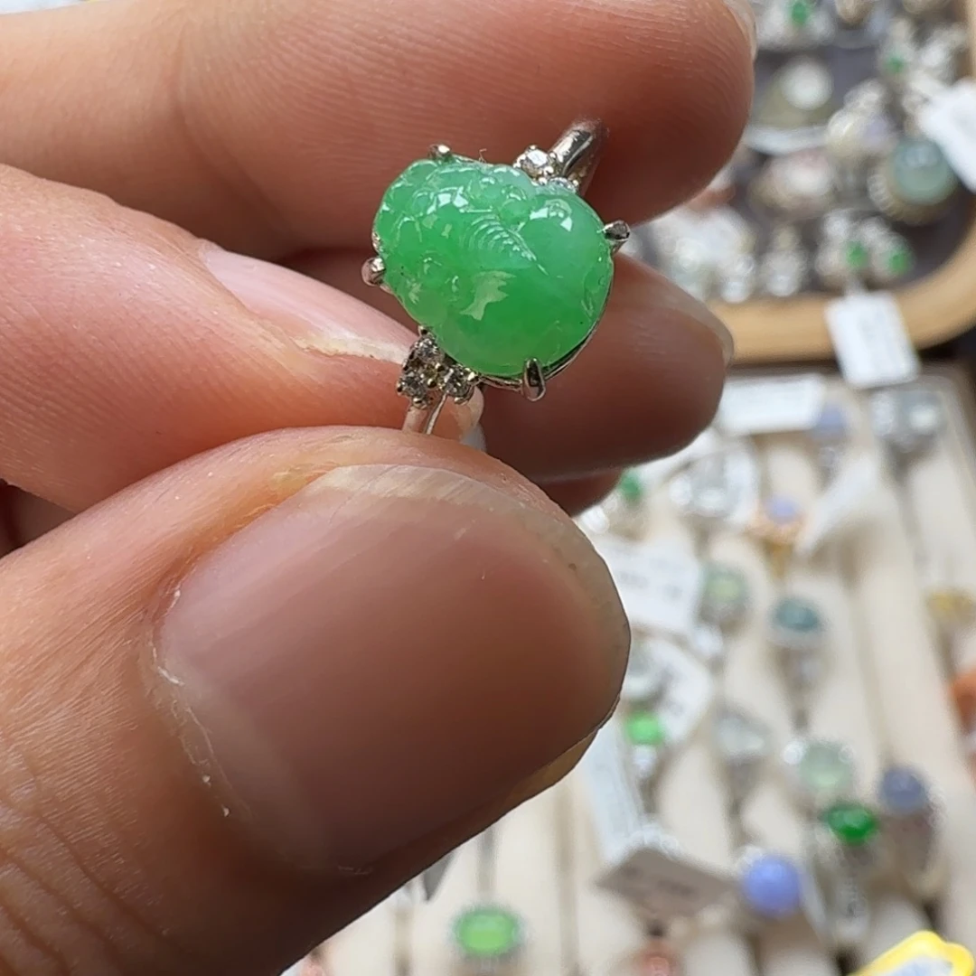 翡翠银S925镶嵌戒指天然缅甸翡翠A货