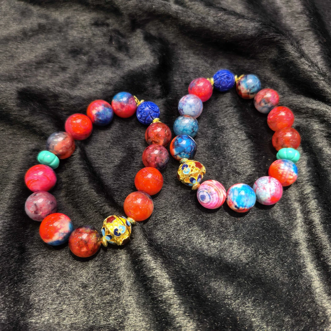 江德洋珠宝S8201七色七彩流光金箹王石玛瑙手串-多样性发只发一件