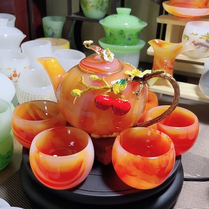 琉璃中式珐琅彩事事如意一壶六杯礼盒装