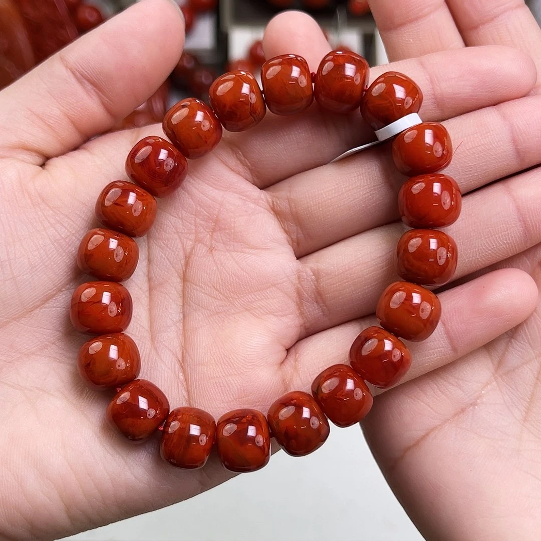和***财南红玛瑙未镶嵌手链瓦西典藏级牛血火焰老型11mm
