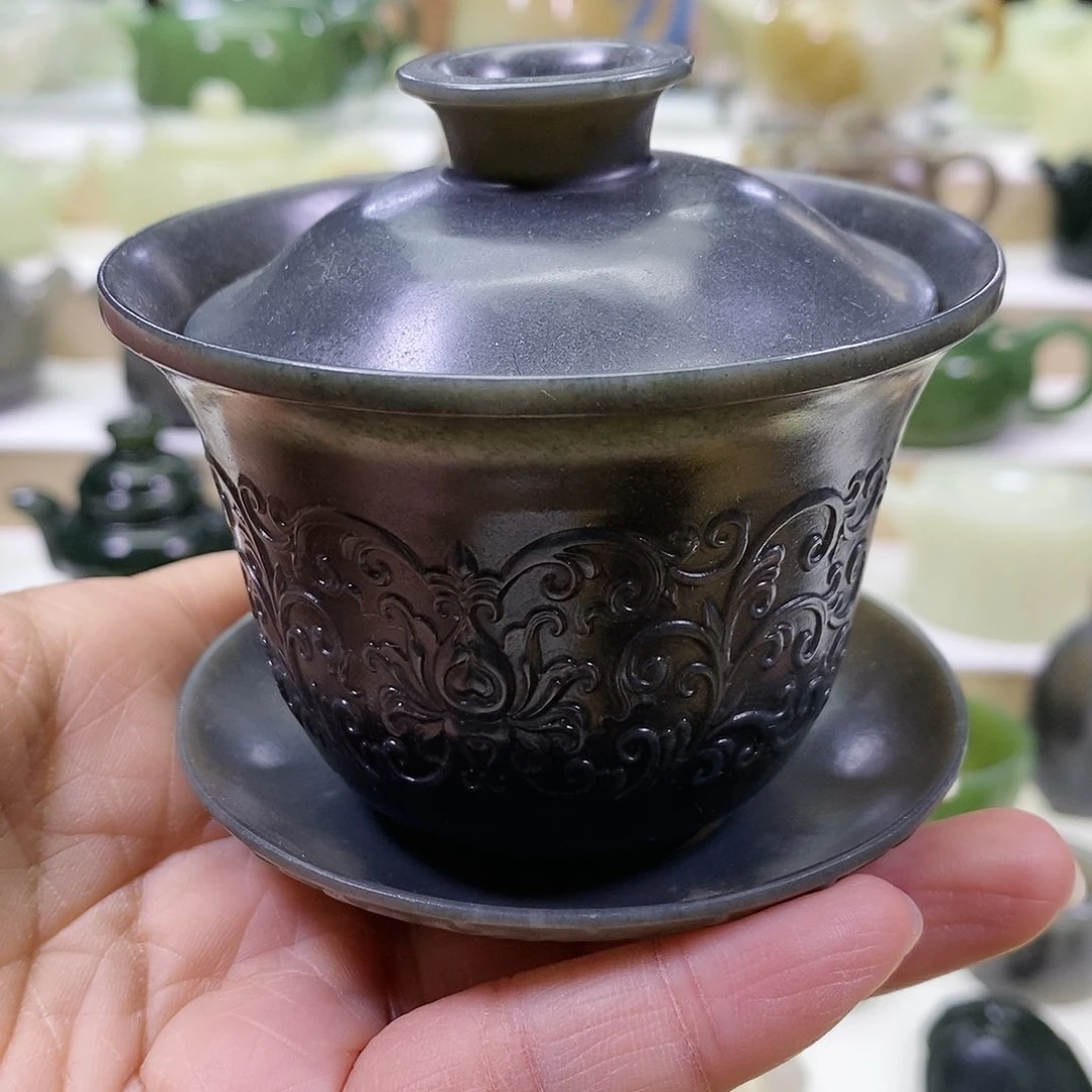 和田玉未镶嵌挂件盖碗