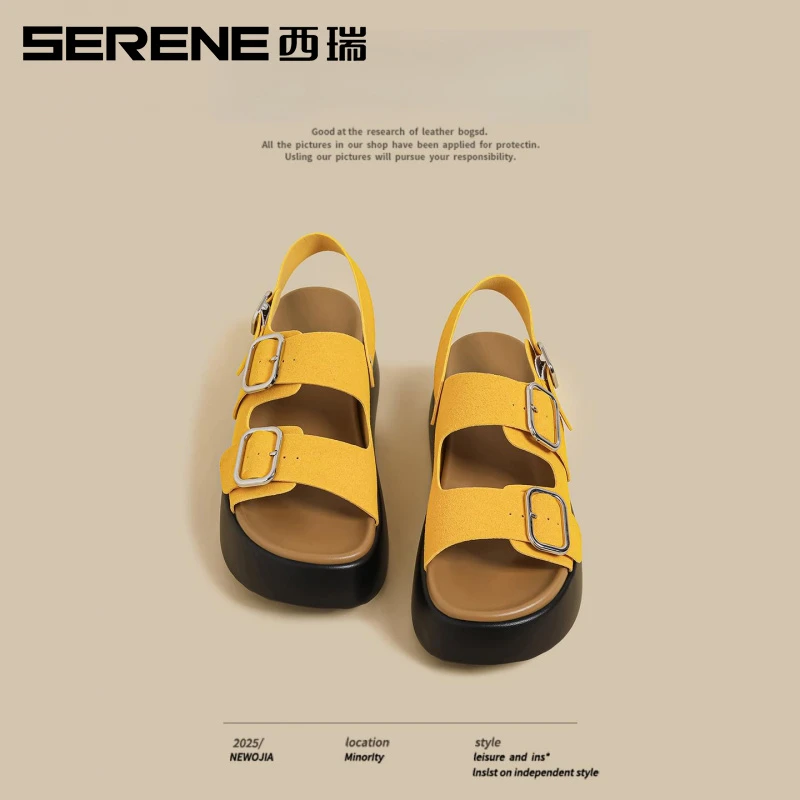 西瑞厚底复古勃肯鞋女秋季新款外穿小个子松糕凉鞋时尚百搭休闲鞋