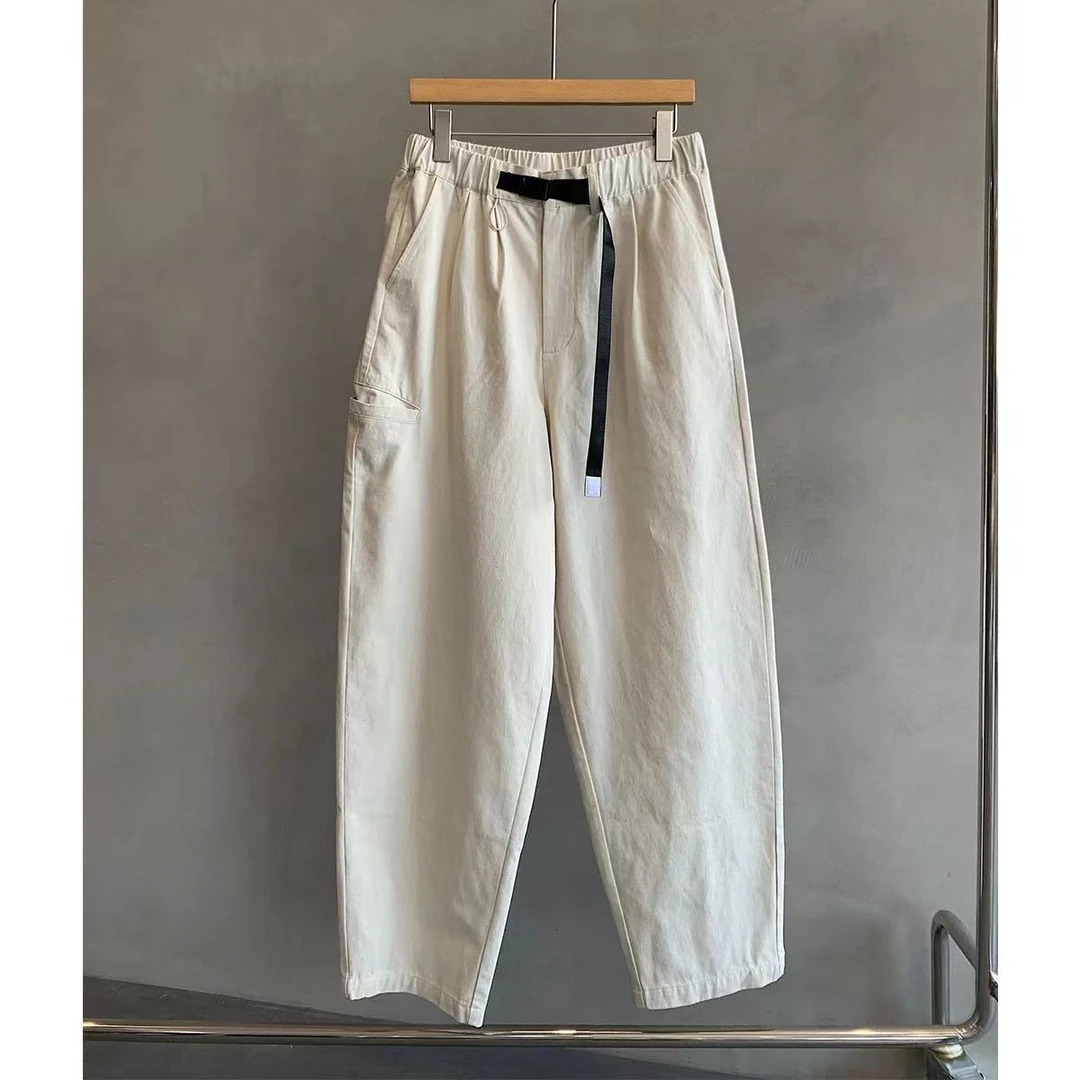 新款日系复古宽松裤带腰带潮牌男装松紧腰裤子潮流直筒百搭长裤