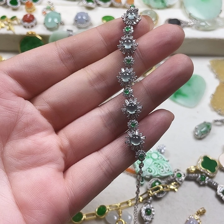 翡翠银S925镀金镶嵌颈饰