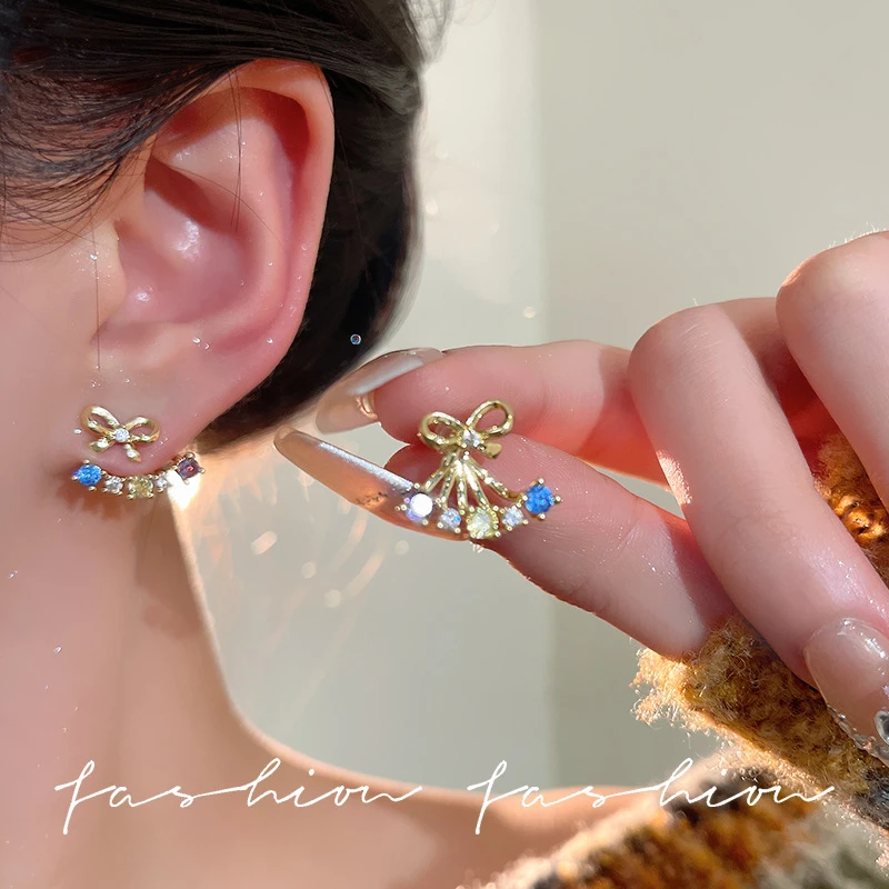 铜合金亚克力耳饰设计感前后戴结锆石耳钉女轻奢高级优雅精致个性