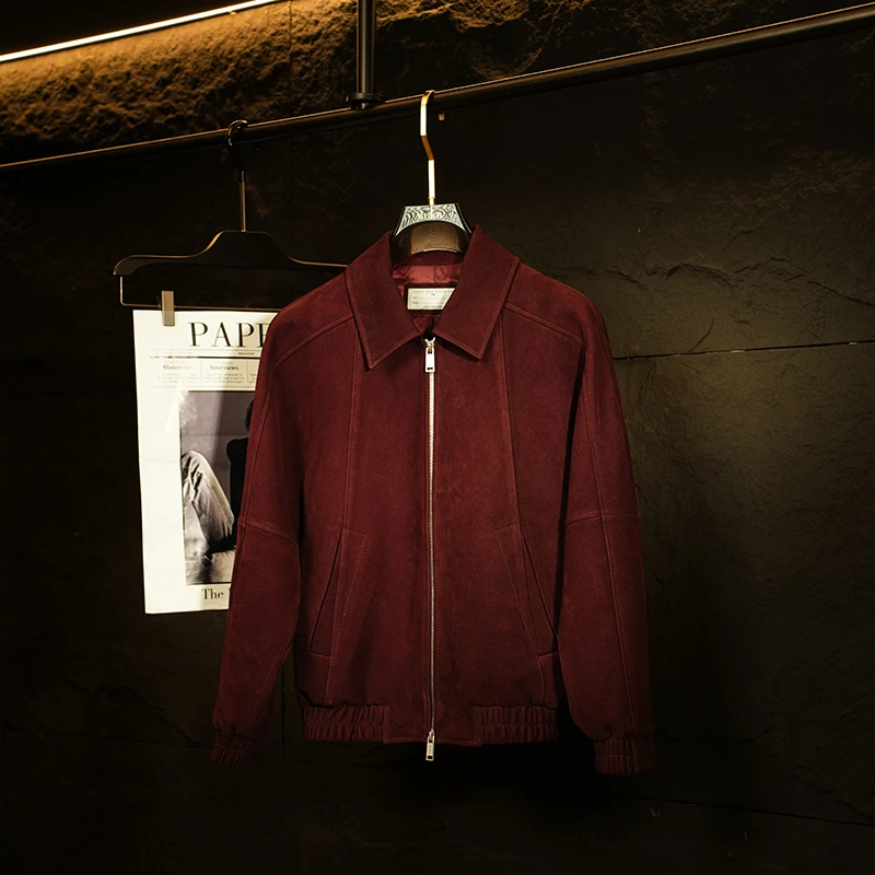 春秋季安可拉红正绒山羊皮真皮皮衣男士休闲男士皮衣100%真皮