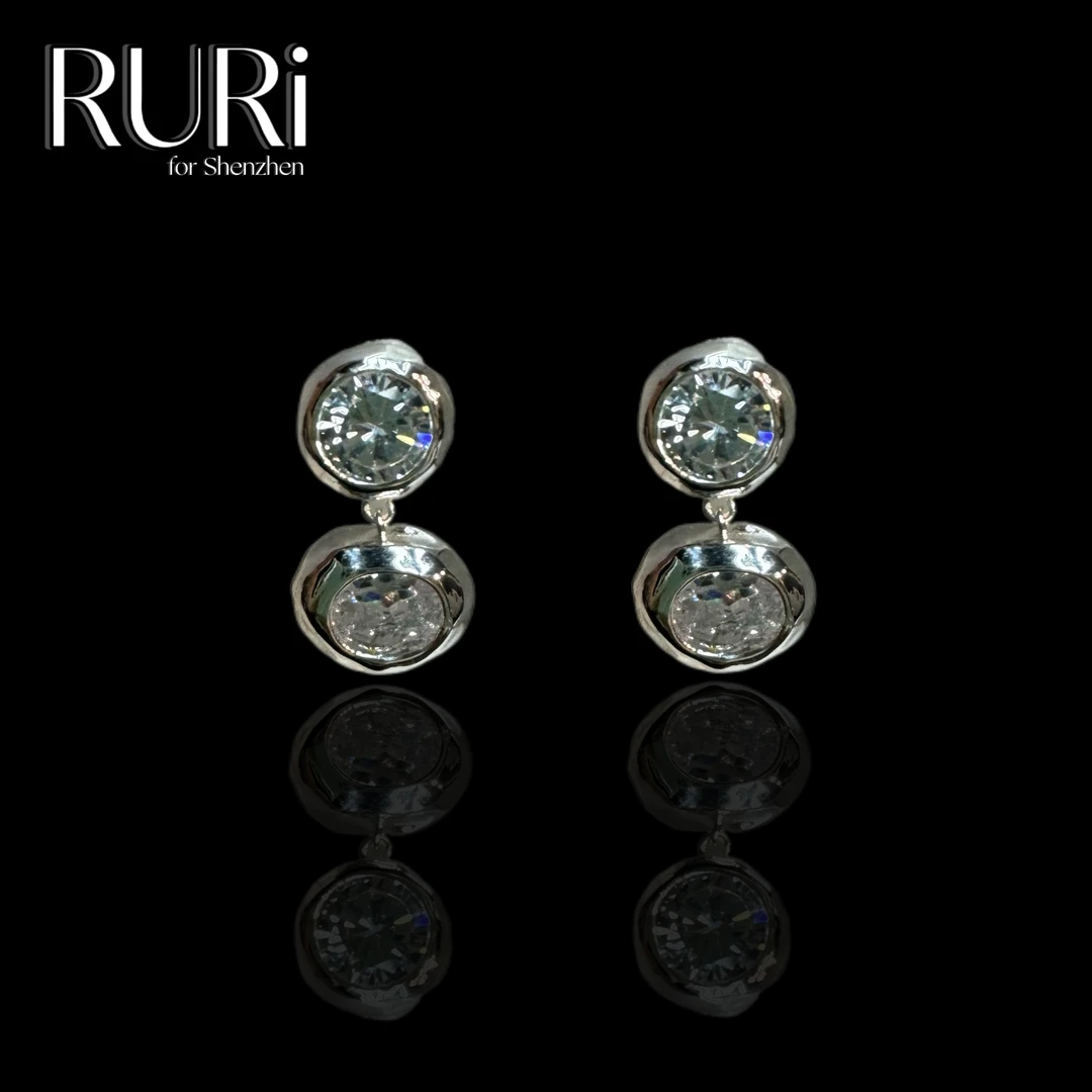 铜合金水晶耳饰 RURI 复古欧式银色简约不规则款耳饰扫肩 144