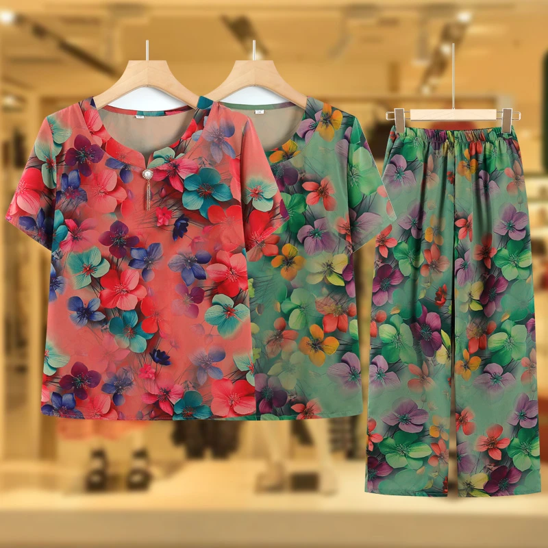 老年人夏装女短袖奶奶套装老太太老人衣服中老年妈妈夏季衬衣新款