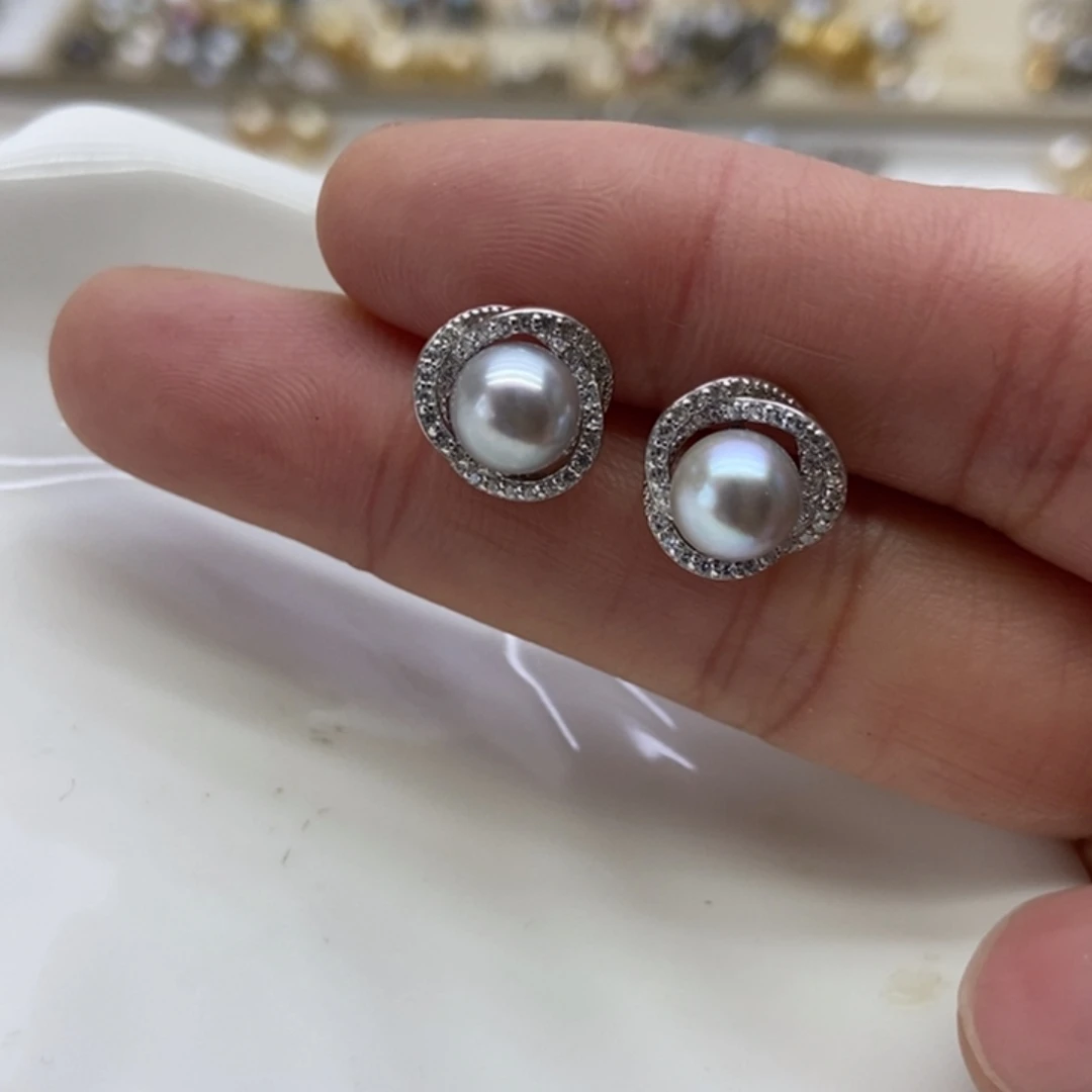 海水珍珠耳饰银S925镶嵌
