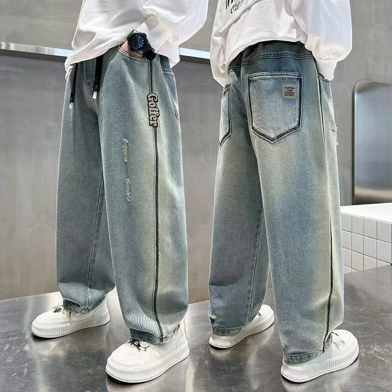 男童牛仔裤春秋款2025新款中大童潮流痞帅风格裤子男孩炸街休闲裤