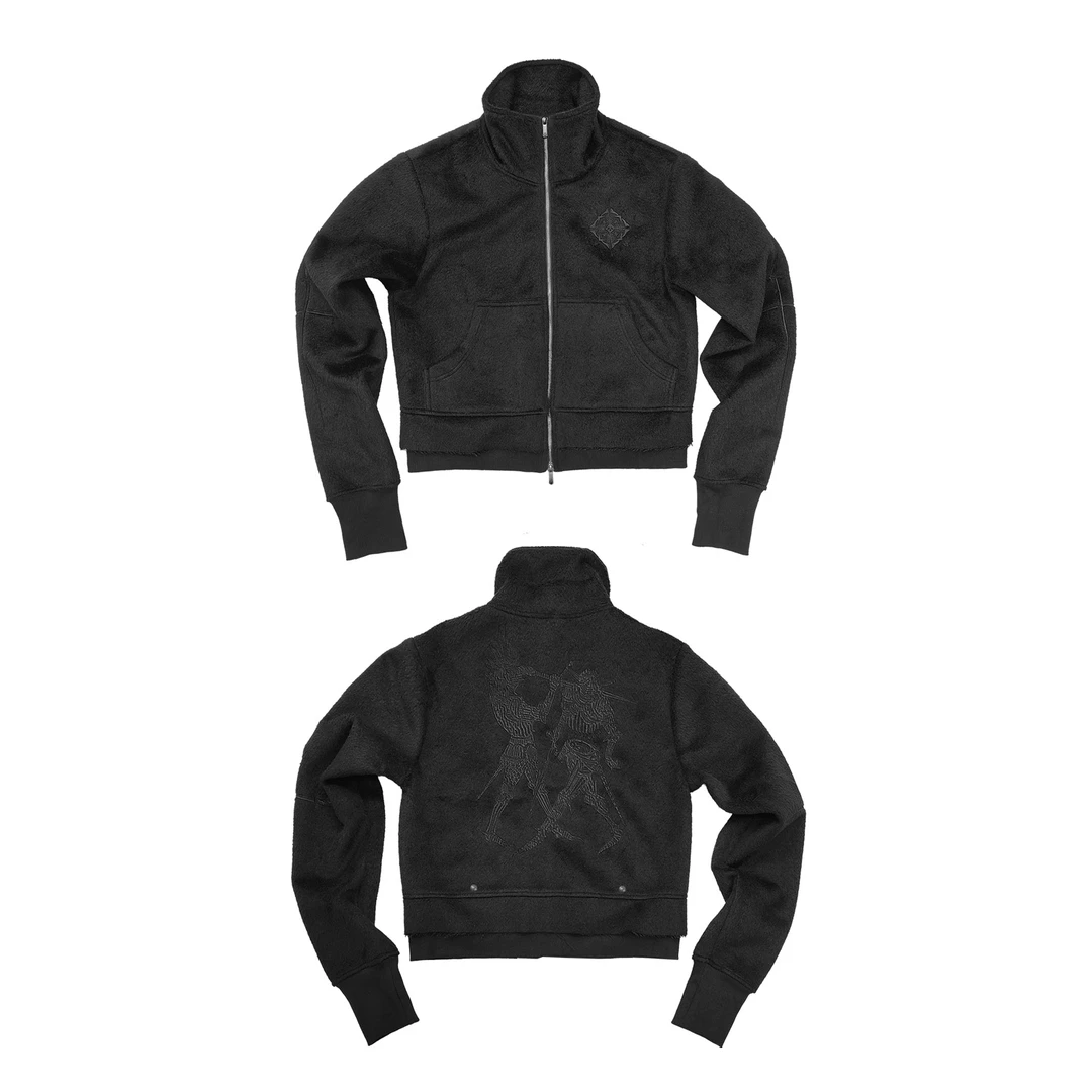 WANNA LAB 25FW "腰斩骑士"立领skinny刺绣毛呢短绒卫衣拉链夹克