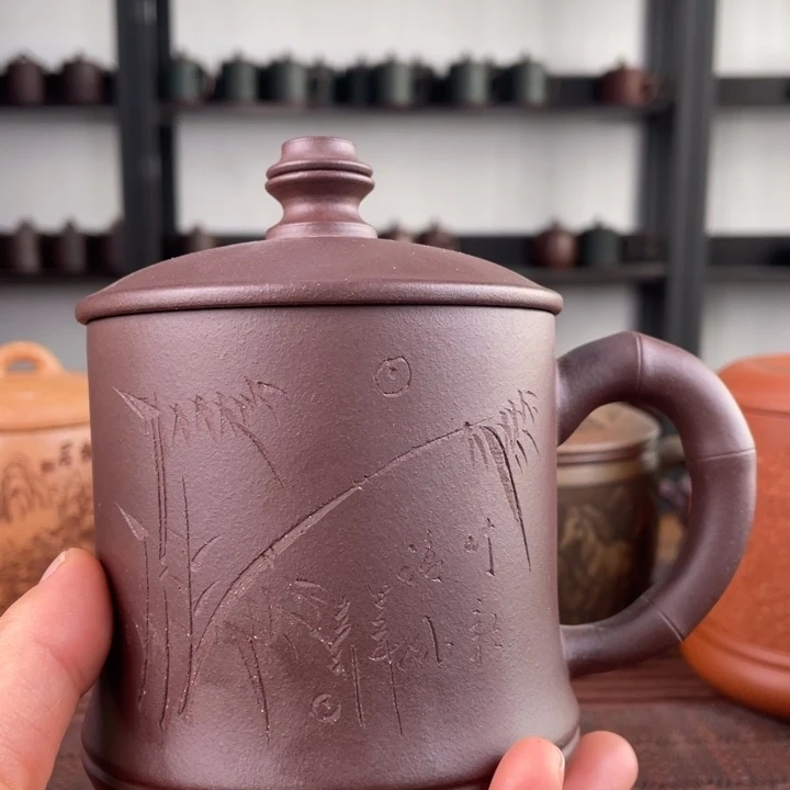 紫砂茶杯宜兴原矿紫砂盖杯微瑕