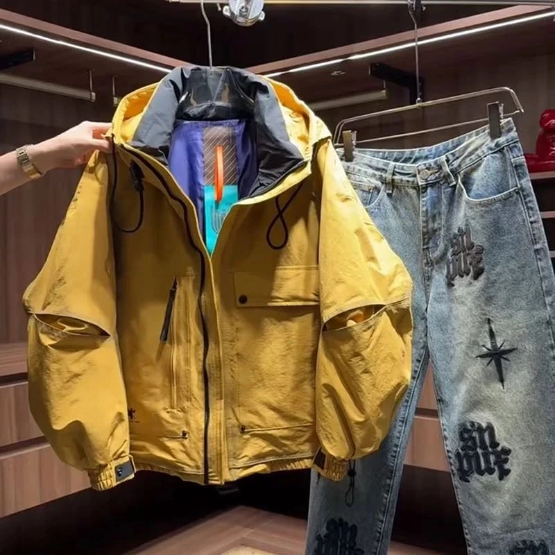 冬季工装外套上衣保暖户外冲锋衣夹克男潮牌宽松加厚白鸭绒羽绒服