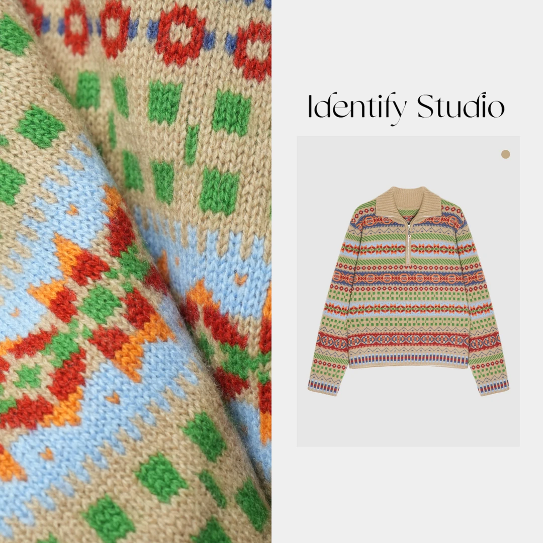 IDENTIFY香香“半开领费尔岛毛衣”秋冬休闲百搭上衣24AW