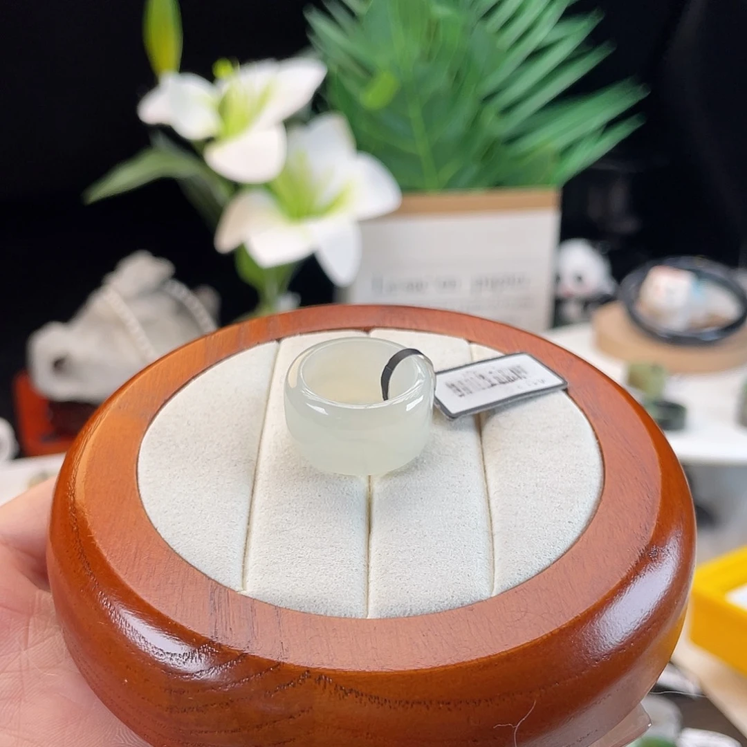 和田玉未镶嵌戒指E66白玉圆切17