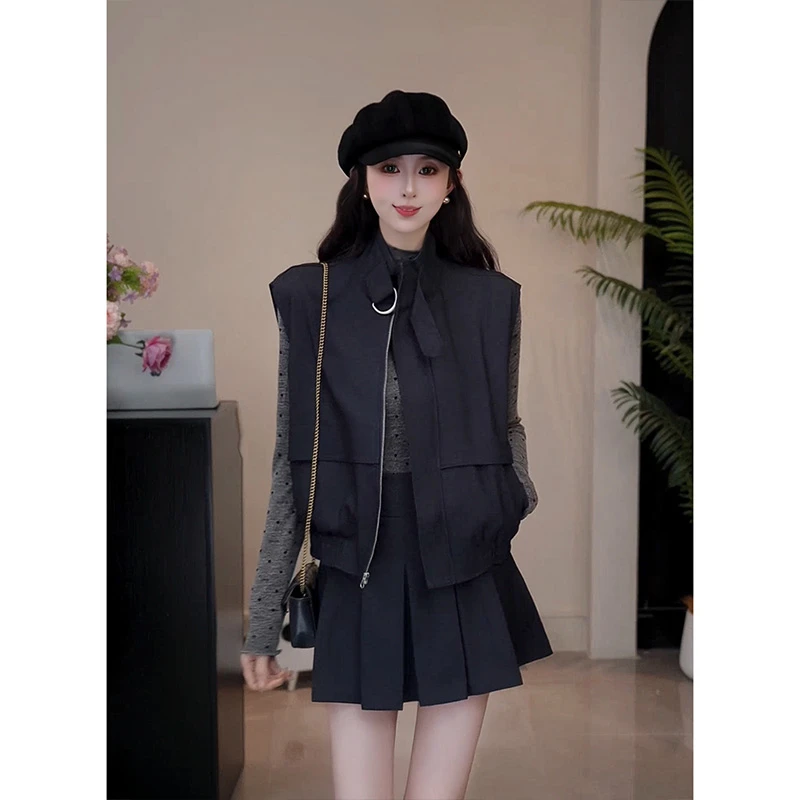 YUANLIANSU/圆脸酥【温柔予鹿】设计感打底衫+马甲+半身裙三件套女