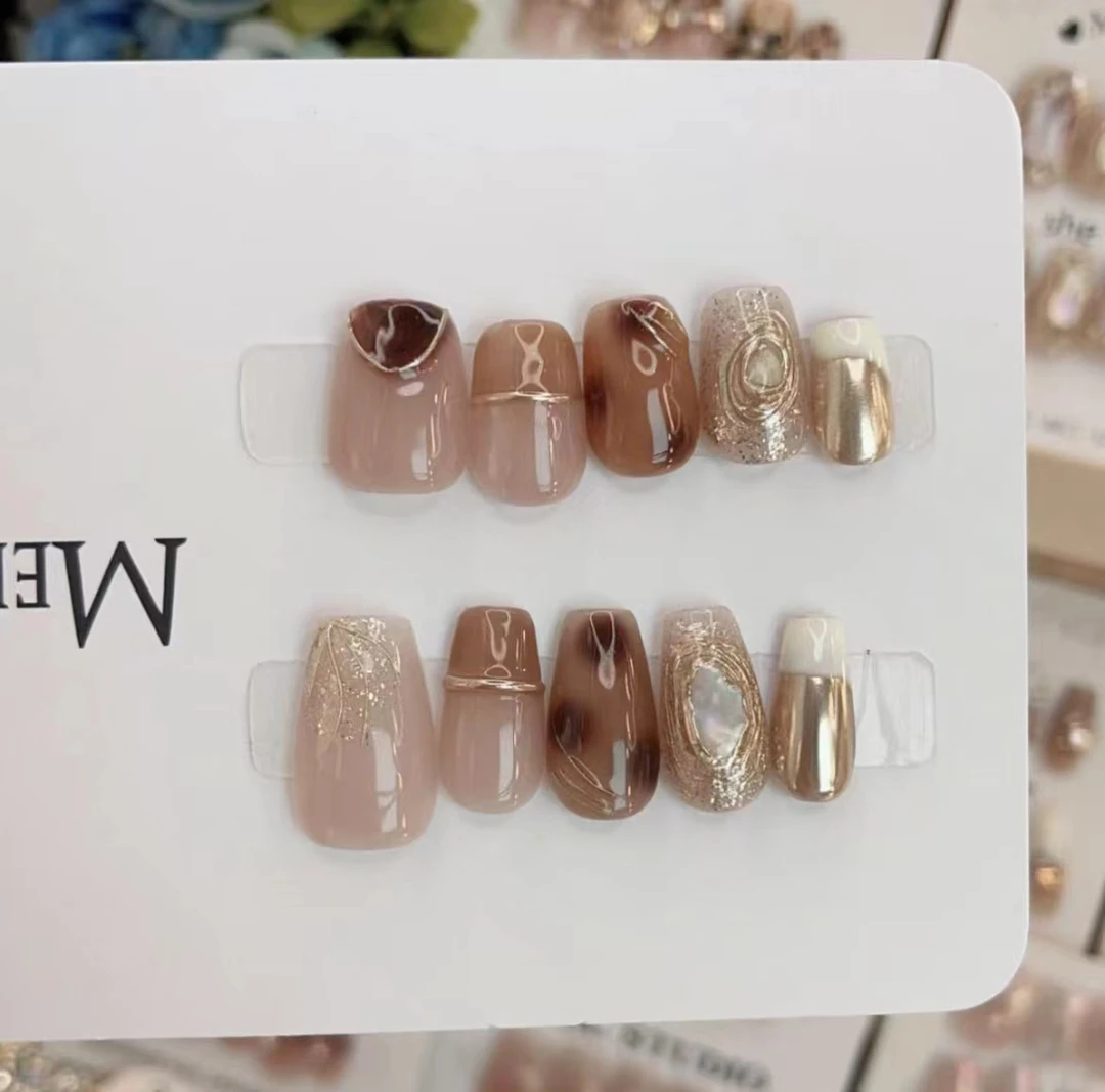 【琥珀贝壳】纯手工穿戴甲高级轻奢穿戴式美甲贴长款气质显白百搭