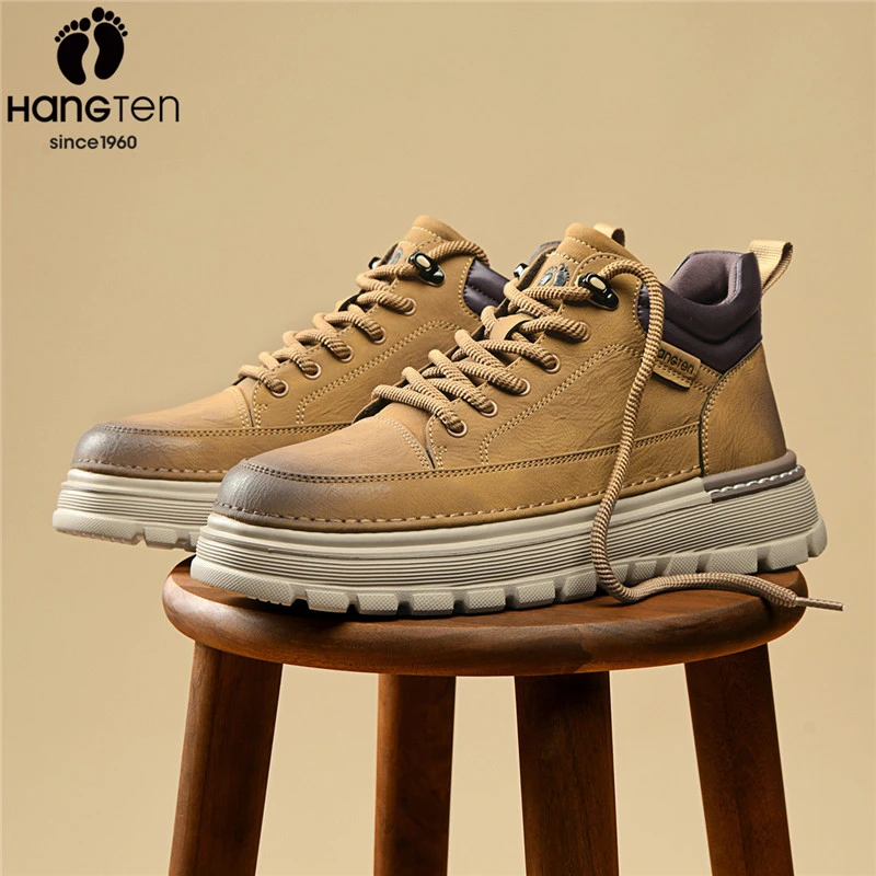 欢腾男鞋2025秋冬季新款加绒保暖擦色工装鞋厚底增高马丁靴子